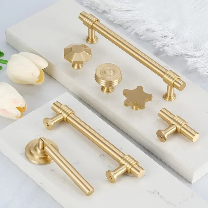 Light Luxury French Style Wardrobe Handle Brass Modern Minimalist Drawer Knobs Furniture Handle Nordic Brass Cabinet Door Handle