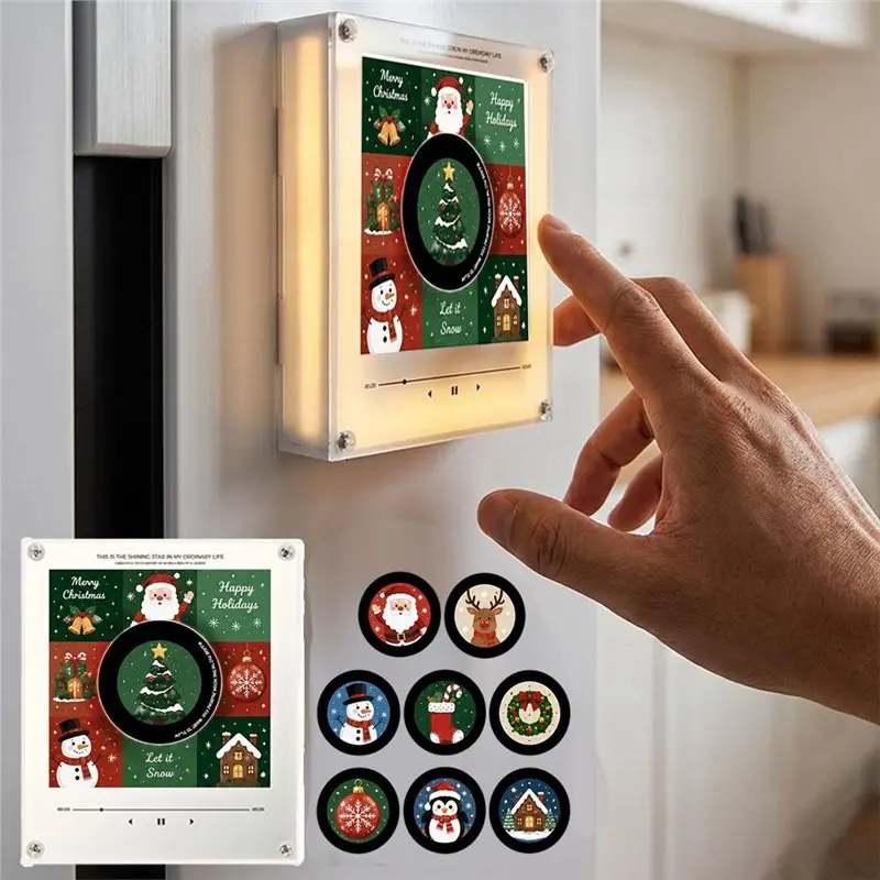 FBIL-Christmas Fridge Magnet Automatic Singing Magnetic Rotary Disc Induction Night Light Xmas Refrigerator Decoration