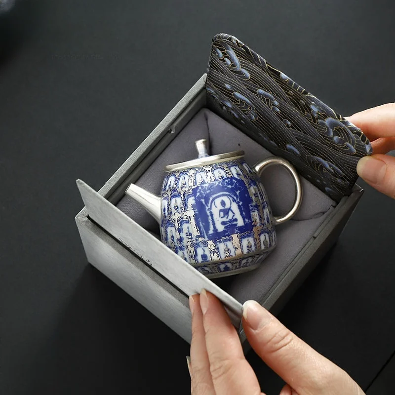 160ML Ceramics Gilded Silver Buddhas Tea Pot, Kung Fu Tea Set, Household High end Tea Pot, Kettle Single Pot Gift Box