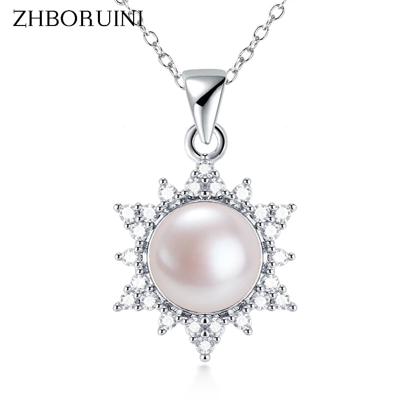 ZHBORUIN AAA Zircon Pearl Pendant 100% Real Natural Pearl Necklace Silver And Gold Plating Jewelry Necklaces For Women 2022 Gift