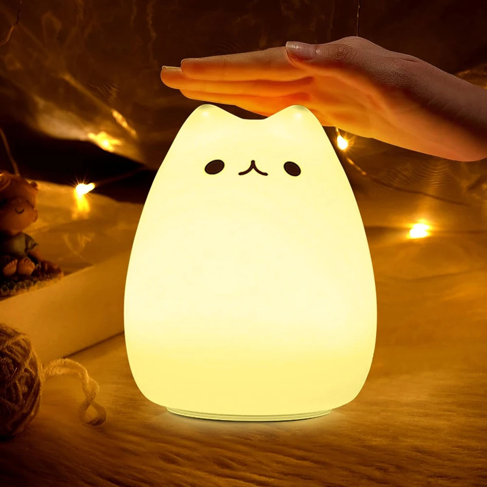 Veilleuse LED en silicone pour enfants, chat mignon, portable, multicolore, cadeaux de Noël pour bébés et enfants