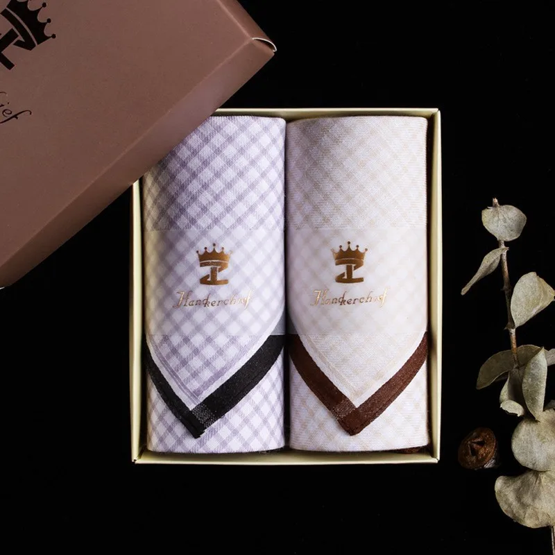 2 ชิ้น กล่องของขวัญสุดหรู ผ้าเช็ดหน้าผู้ชายสำหรับธุรกิจ ผ้าฝ้ายแท้ ซับเหงื่อ นุ่มสบาย เป็นมิตรกับสิ่งแวดล้อม