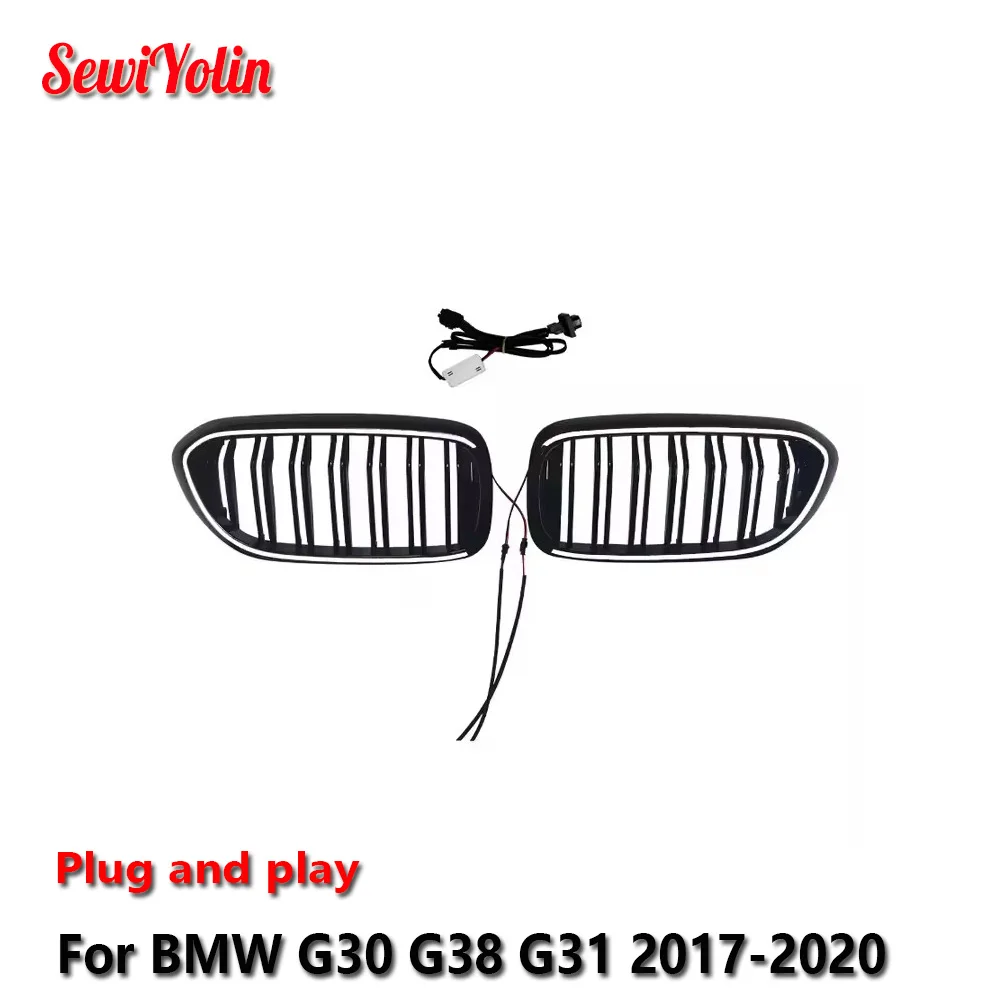 

For Bmw 5 series G30 G38 G31 2017-2020 Auto Parts front bumper grille Abs Plastics Double Slat Gloss Black LED Grill