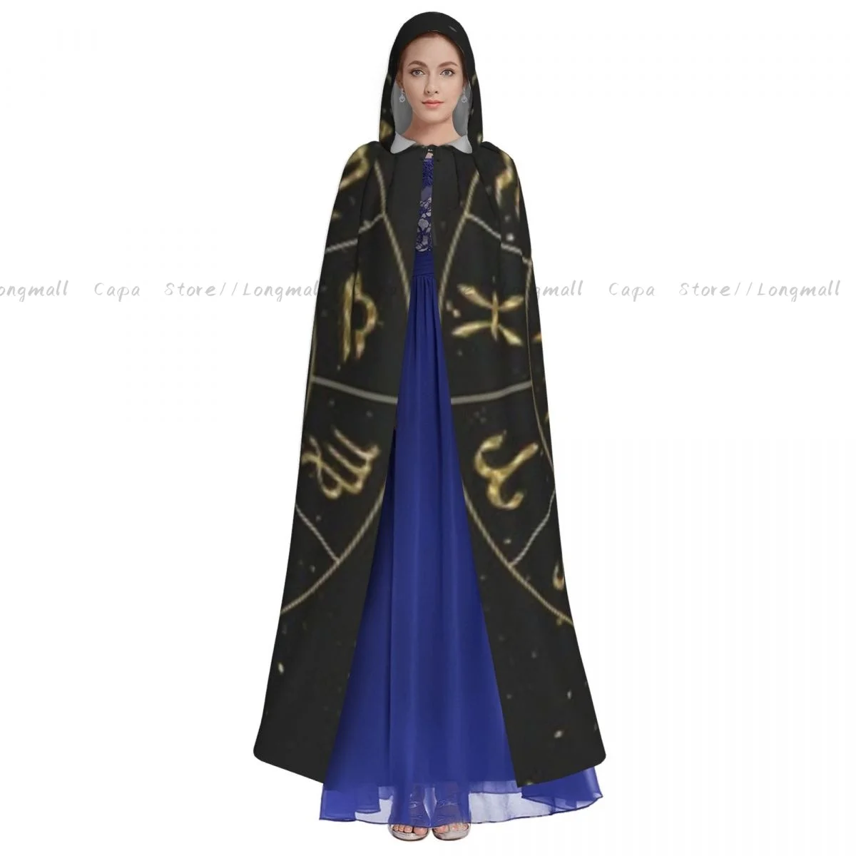 Cosplay Medieval Costumes Wheel With Zodiac Signs Sun With Yin Yang Symbol Hooded Cloak Capes Long Robes Jackets Coat Carnival