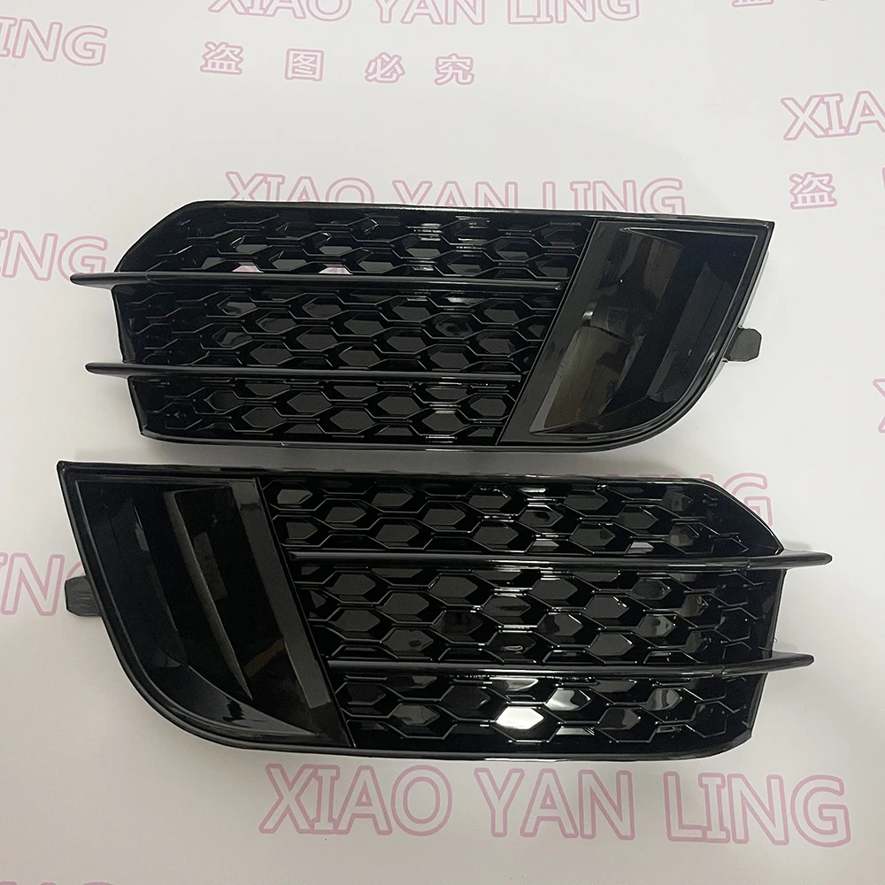 For Audi A1 Grille 2010 2011 2012 2013 2014 2015 2 PCS RS1 Style Silver Black Front Fog Lamp Shade Grille Not Fits S-Line