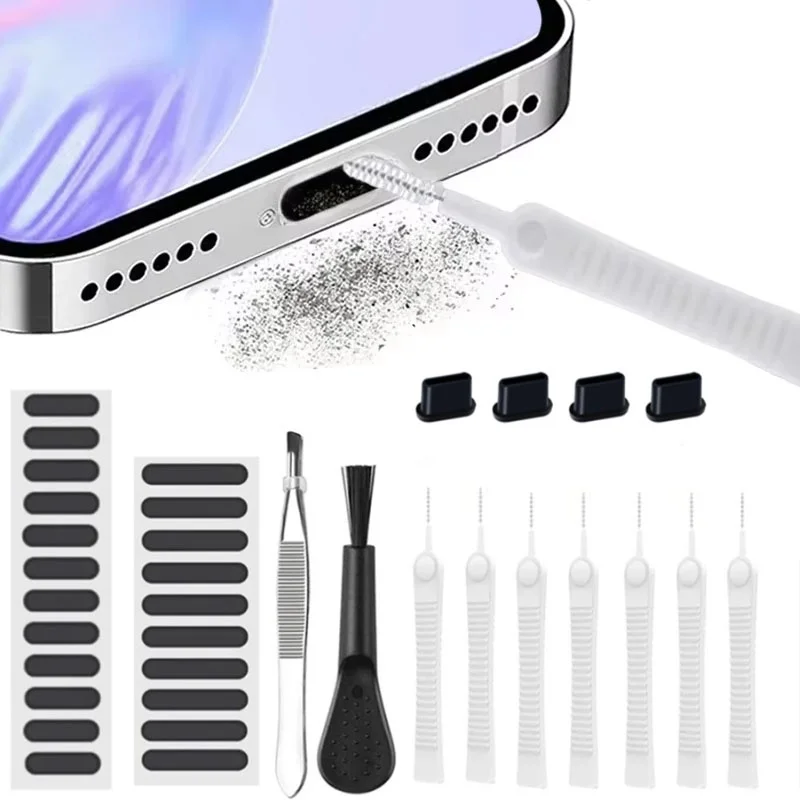 Phone Cleaning Set Mobile Phone Speaker Dust Plug Mesh Sticker Charging Port Protector Cleaning Brush Kit For iPhone Xiaomi Tool