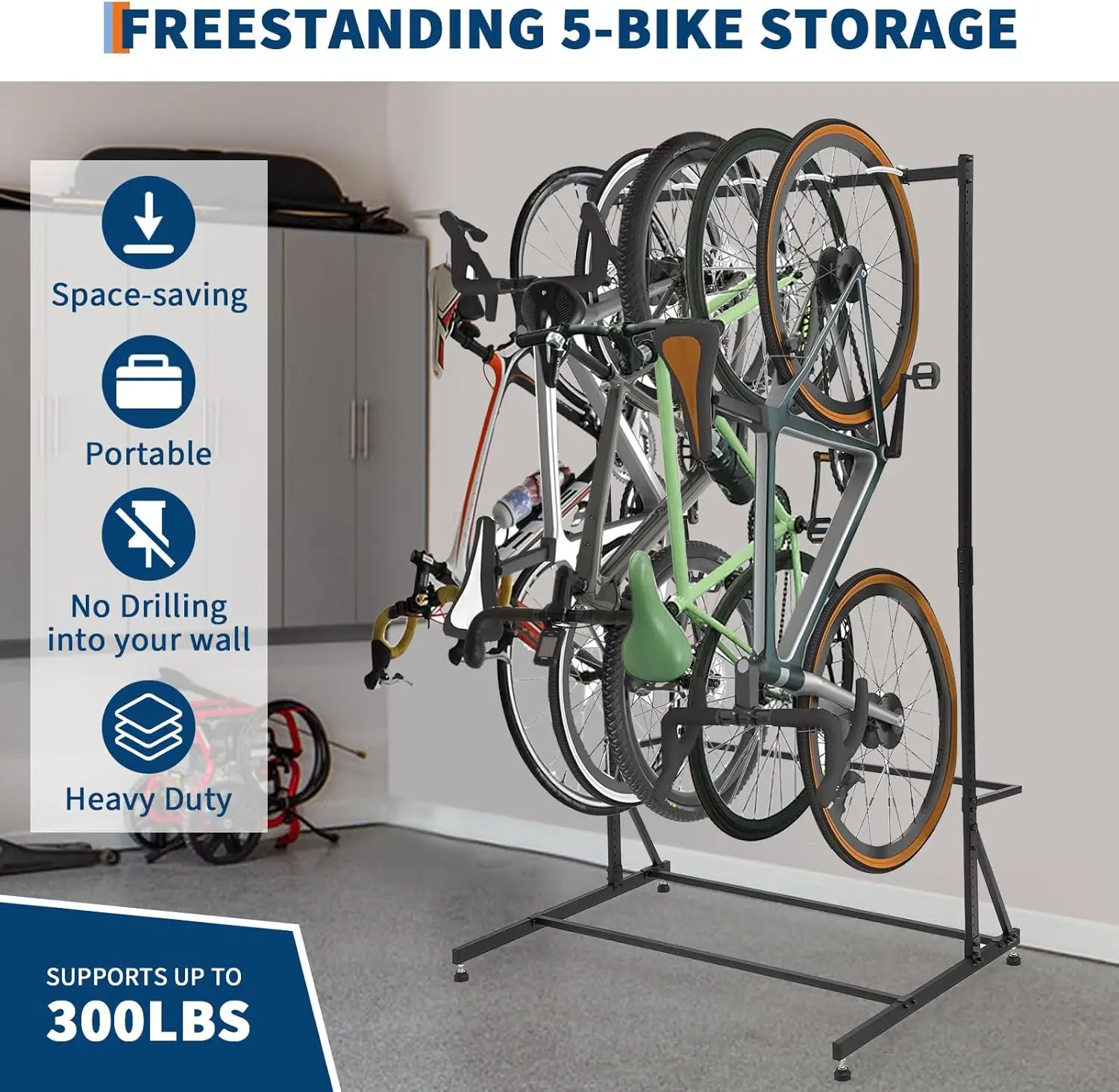 new Freestanding 5 Bike Storage Bike Rack Garage Floor Stand Height Adjustable for Backyards Basements Storefronts Workplaces