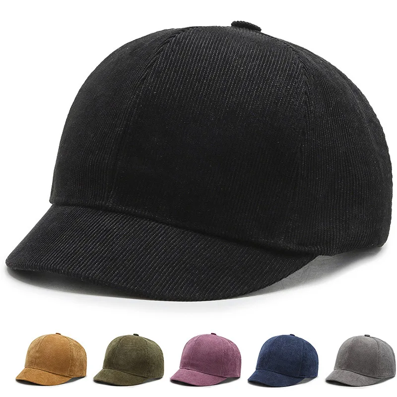 New Autumn Women Men Corduroy Baseball Cap Solid Color Snapback Short Brim Sunhat Outdoor Cotton Hip Hop Baseball Hats Casquette