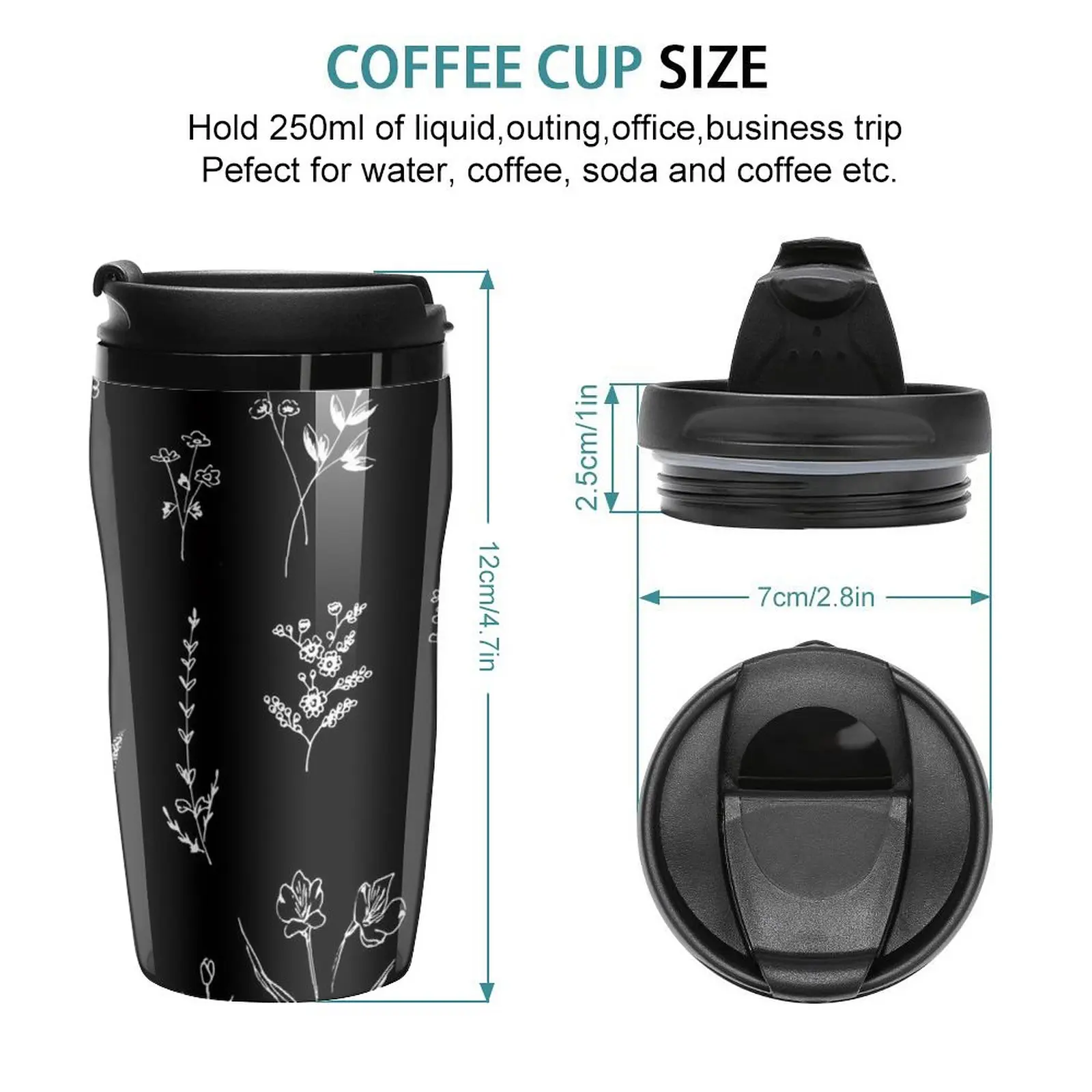 New Black wildflowers Pattern Travel Coffee Mug Nespresso Cup Espresso