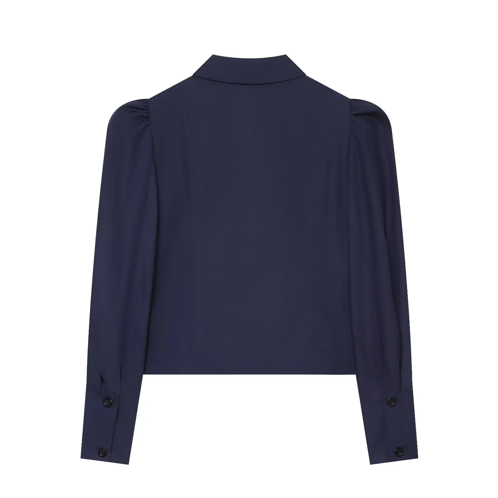 BSAY Streetwear Women Puff Shoulder Cropped Blazer Lapel Collar Single Breasted Button Down Slim Long Sleeve Street Short Jacket