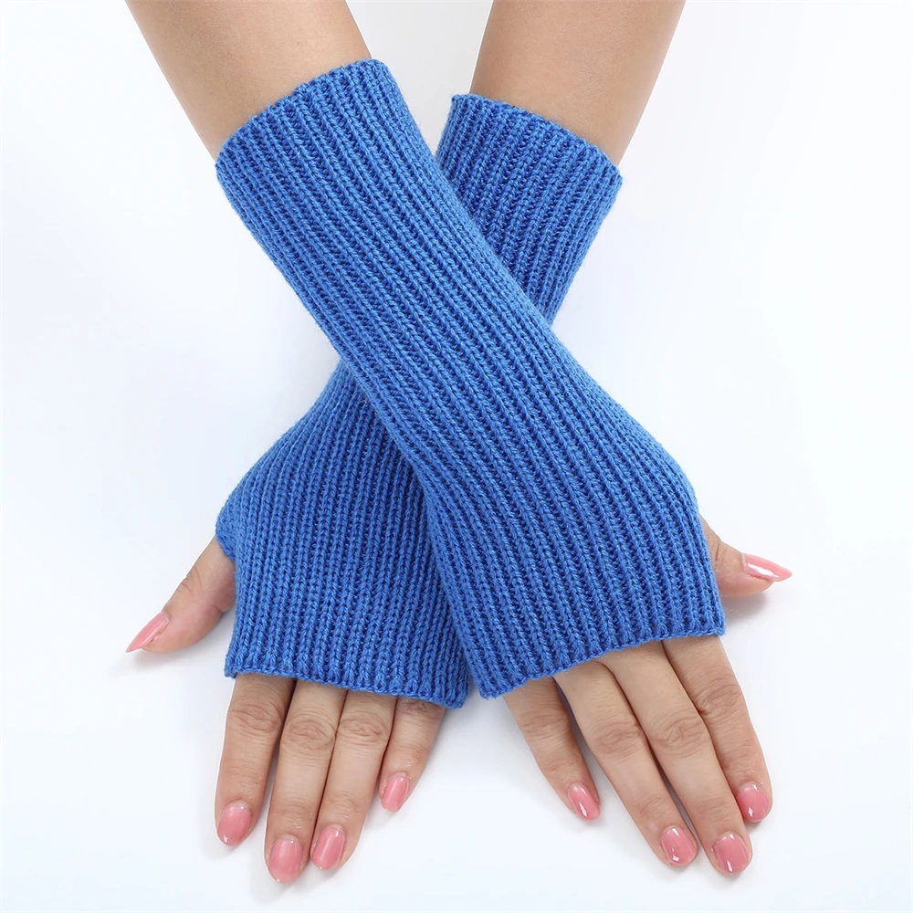 Multicolor Short Gloves Knitted Arm Warmers Soft Elastic Half-Finger Exposed Finger Casual Sleeves Autumn Winter Glove For Women