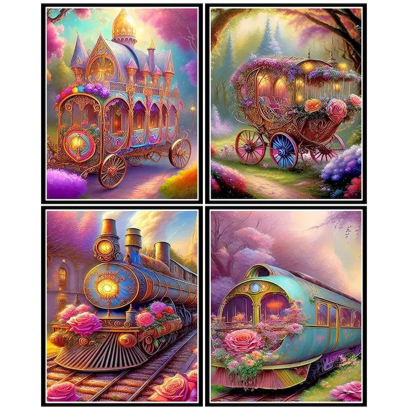 GATYZTORY Diy Painting By Numbers Colorful Train Scenery DIY Frame Pictures By Number Paint On Canvas Home Decoration