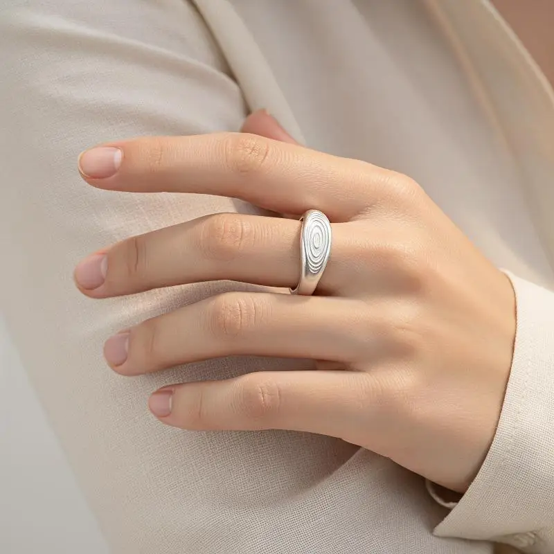 Silver Plated Vintage Matte Ring Trendy Blogger Style Textured Jewelry for Women Valentine's Day Gift for Lover