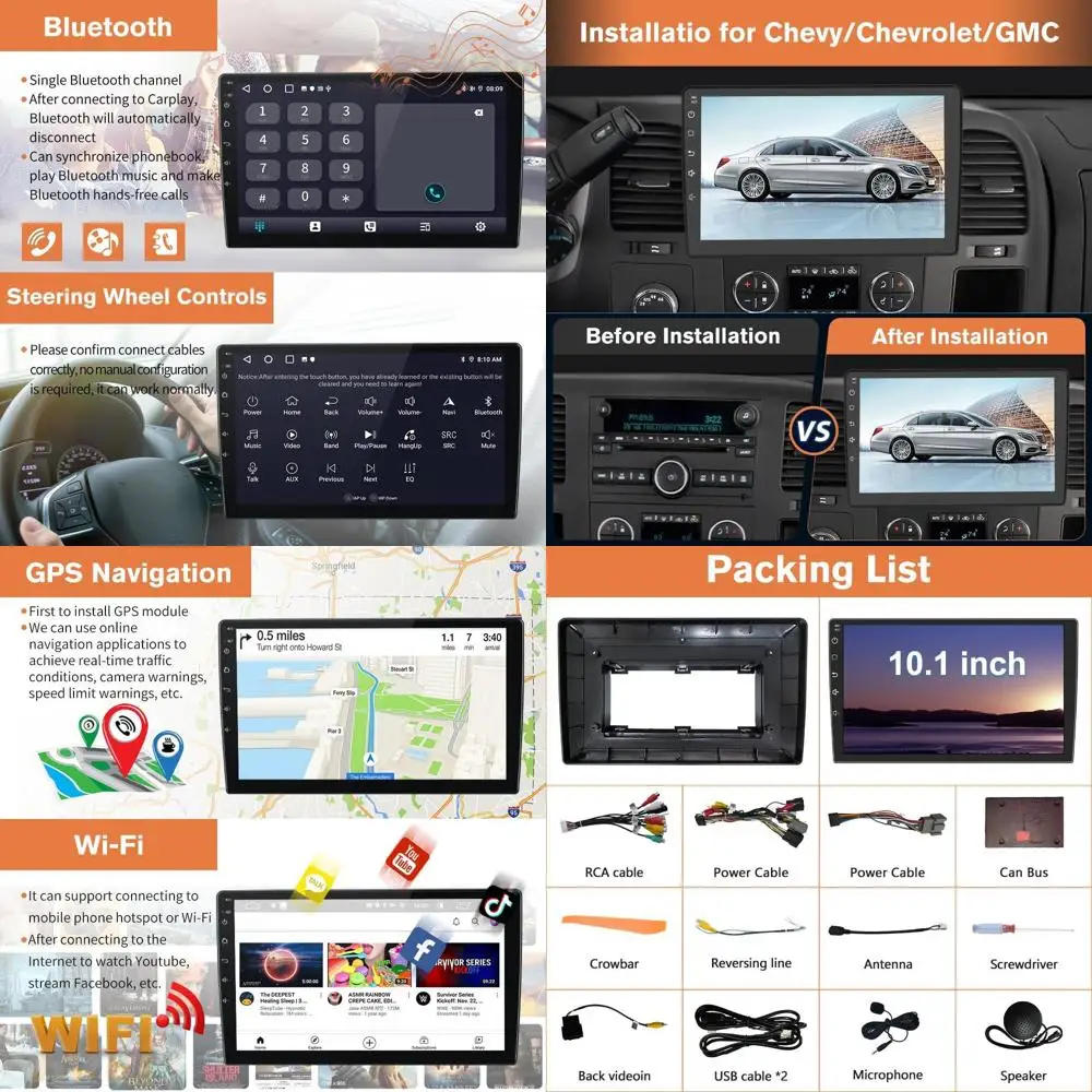 

10,1-дюймовый автомобильный радиоприемник для Chevy Chevrolet Silverado 2007-2013 Tahoe Equinox GMC Sierra Yukon, Android 13, стерео с беспроводным карпором