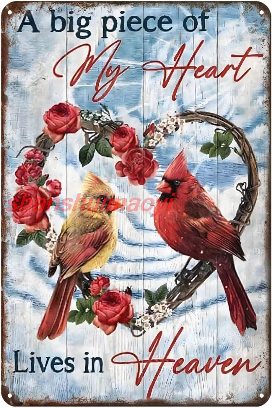 MAI Cardinal Bird A Big Poeve of My Heart Lives in Heaven Metal Tin Sign Decor Farm Home Kitchen Bar Bathroom Coffee Bar Home T