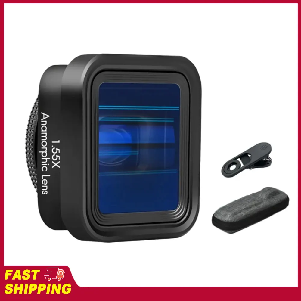 1.55X Deformation Filmmaking Lens Phone Moive Lens with Universal Lens Clips Carry Bag Mobile Phone Anamorphic Movie Lens