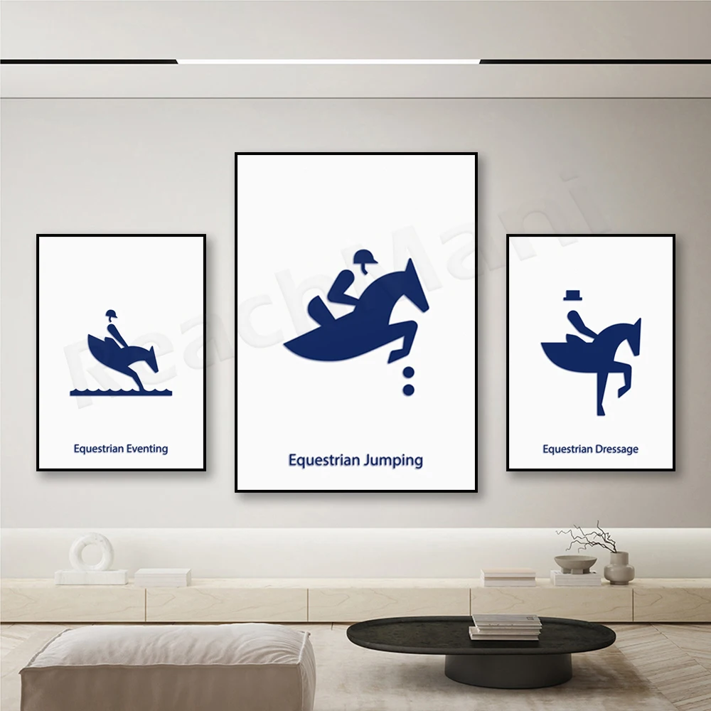 Equestrian jumping, equestrian triathlon, equestrian dressage, modern sports poster canvas painting simple living room decoratio