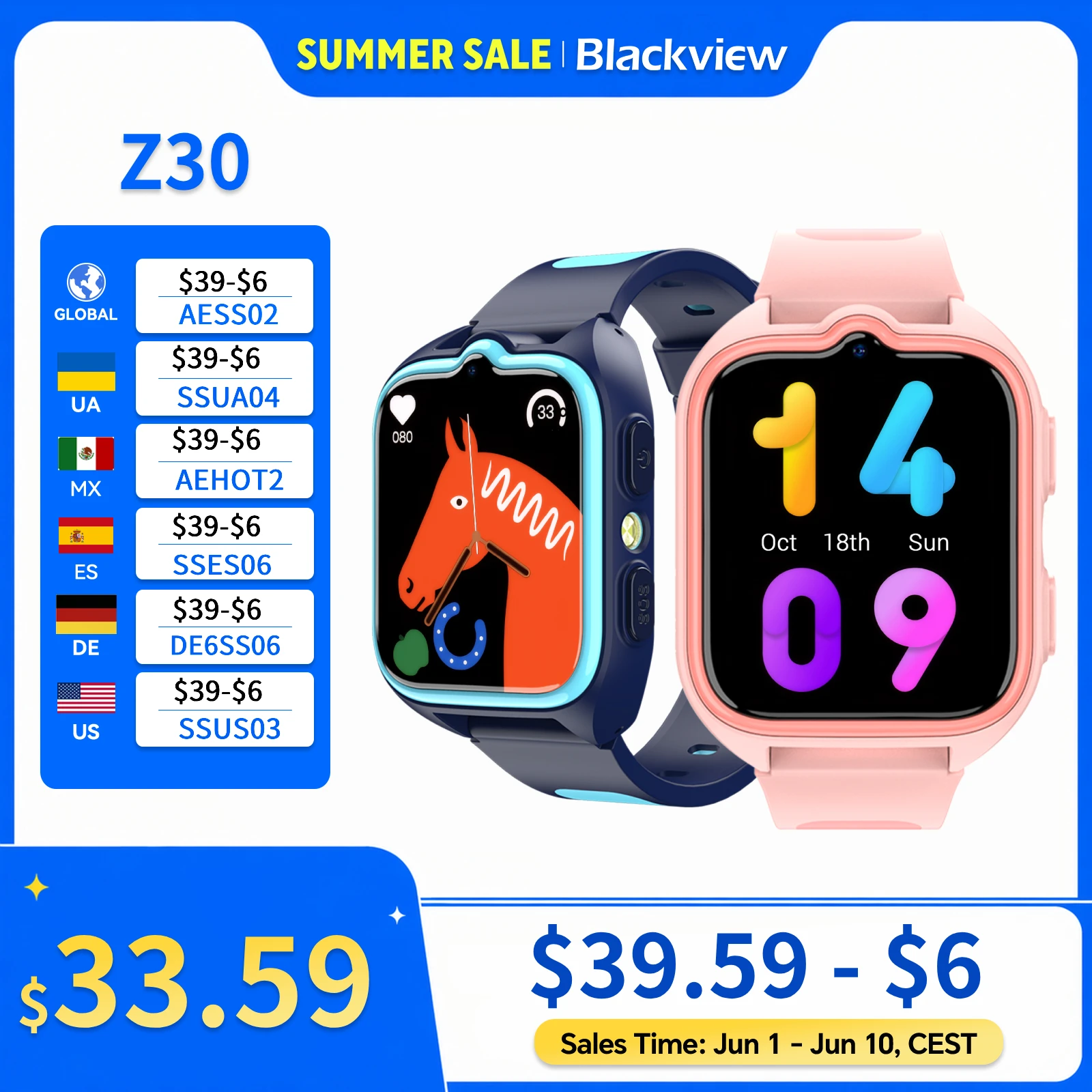 New Blackview Z30 Kids Smart Watch 4G Call Phone Watch, Waterproof Children Monitor Tracker, SOS Child Sports Digital Watches
