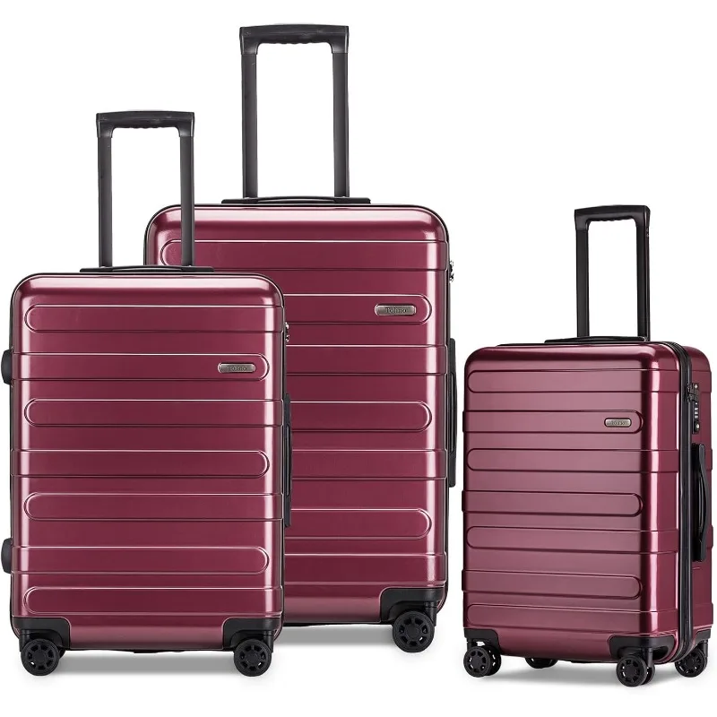 

3 Piece Sets Luggage with Spinner Wheels, PC+ABS Hard Shell Suitcase - Built-In TSA Lock Lightweight (20", 24", 28")