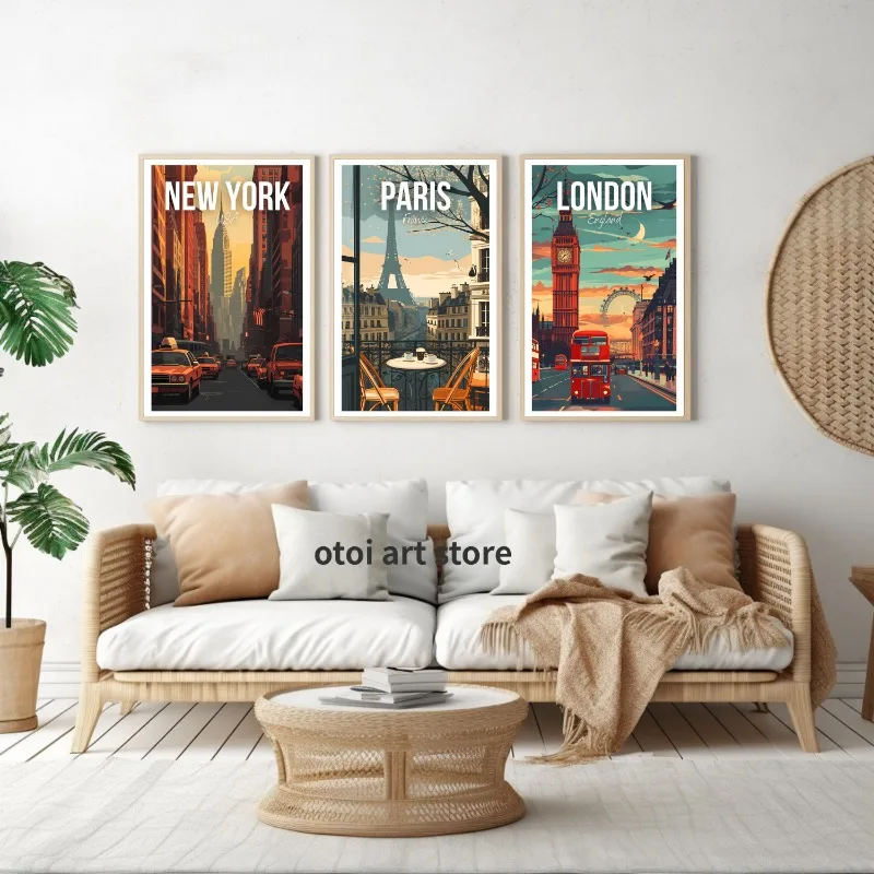 City Travel Art Poster New York/Havana/paris/Barcelona Landscape  Canvas Painting Wall Prints Picture for Living Room Home Decor