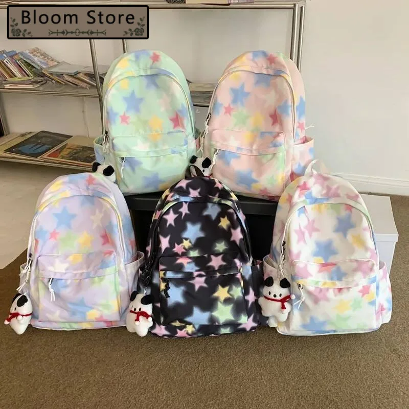 

Korean Kawaii Star Print Backpacks Ins Haruku Sweet Girls Preppy Schoolbags Fashion Y2k Women All Match Backpack High-Capacity