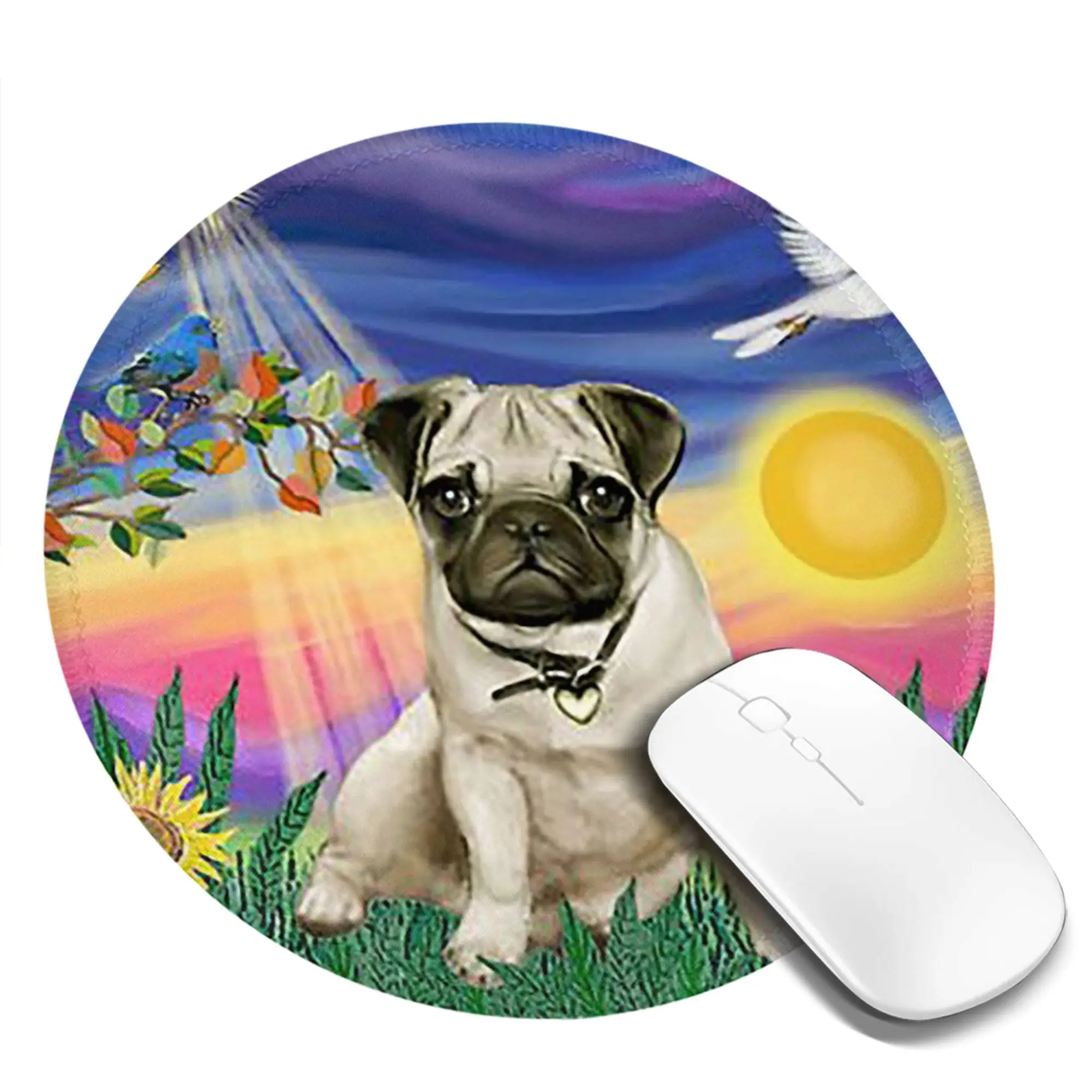 Twilight with a Pug Mouse Pad Computer Keyboard Mouse Mat Gamer PC Laptop Desk Mat Office Accessories Table Mats