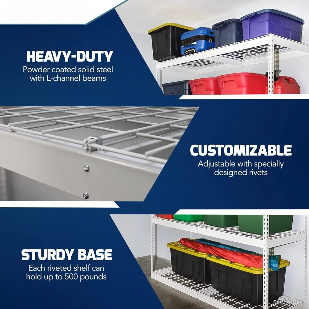 وحدة رفوف المرآب - رف تخزين فولاذي بالكامل يحمل 500 رطل لكل رف - سهل التجميع