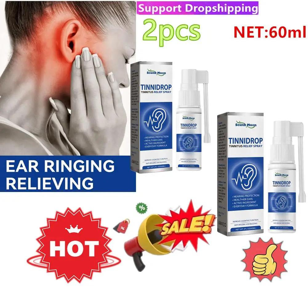 2x 60ml Tinnitus Relief Spray Clean Ear Canal Blockage Improve Listening Tinnitus Deafness Sore Relief Ear Cleaning Liquid