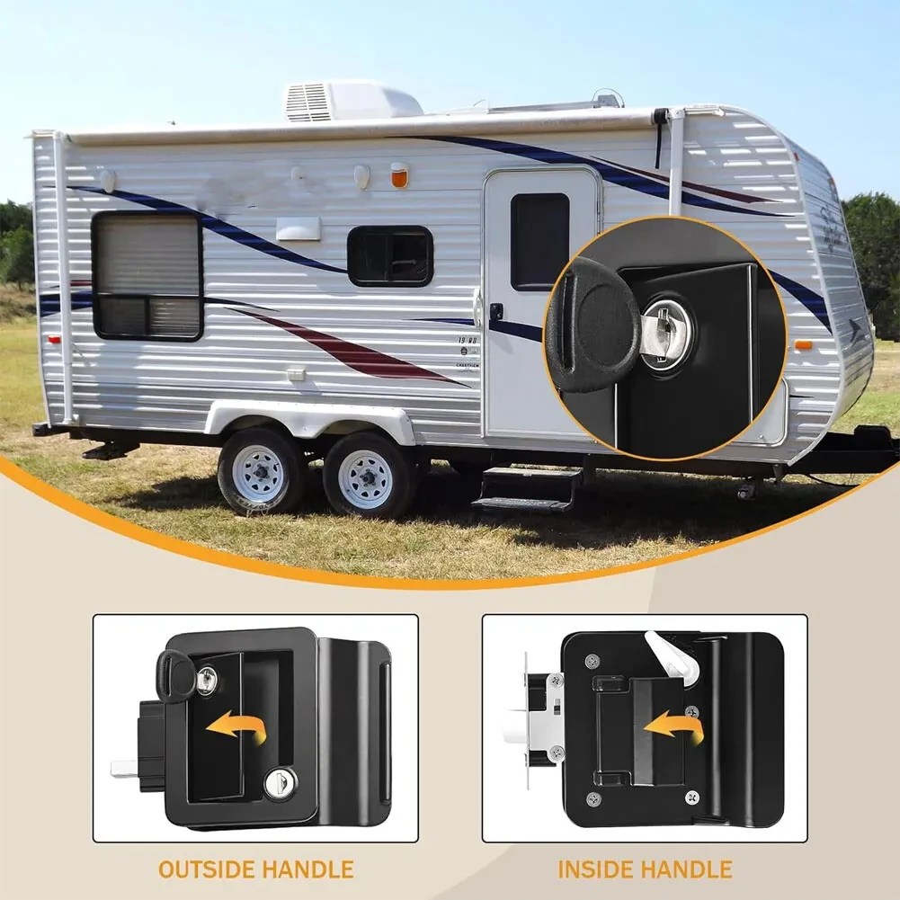 Camper Door Handle Latch with Paddle Deadbolt 4 Keys RV Enclosed Trailer Entry Door Lock for Camper Travel Trailer Cargo Hauler
