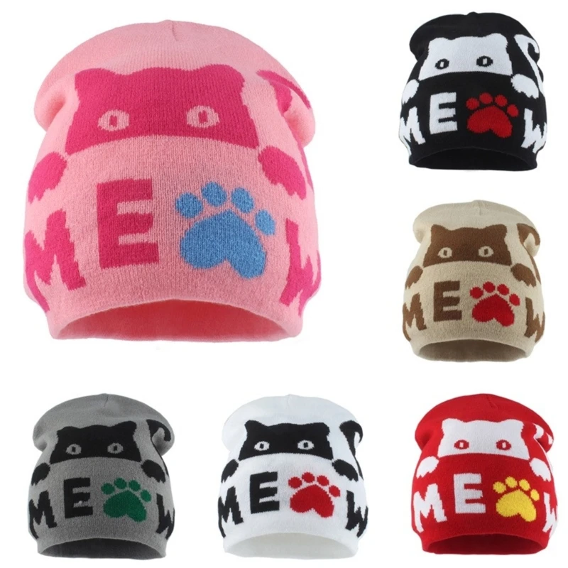 

Trendy Hat Pullover Unisex Hat Kitten Print Hat Warm Hat Skull Caps 2000s Dropship