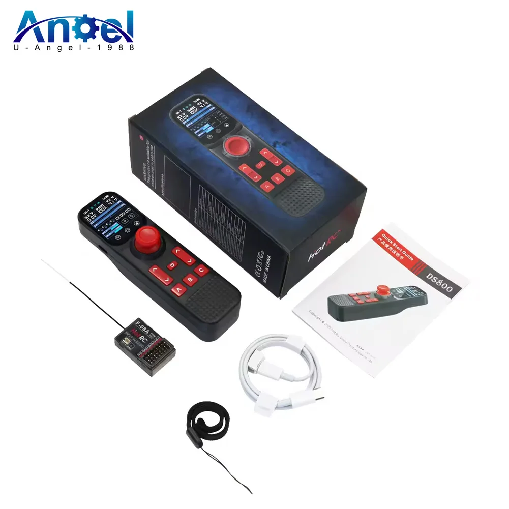 Nowy Hotrc DS-800 8-kanałowy pilot RC sterowany jedną ręką z kolorowym ekranem i odbiornikiem F-08A do modeli samochodów i łodzi RC