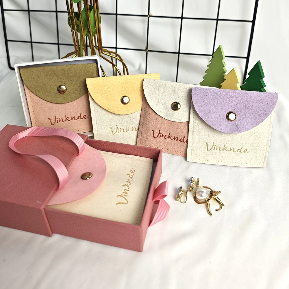 

Small Jewelry Snap Pouches Custom Logo Wedding Traveling Accessories Bag Ring Earring Trinkets Coin Makeup Packaging Dust Sack