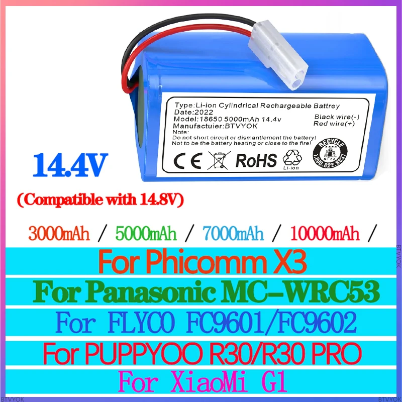 14.4V 10ah Batterij Voor Essentiële G1 Ru (Skv4136gl) (Mjstg1)/Mijia G1 Mjstg1/Tefal X-PLORER Serie 20 Rg6825wh Rg6871wh Rg6875wh