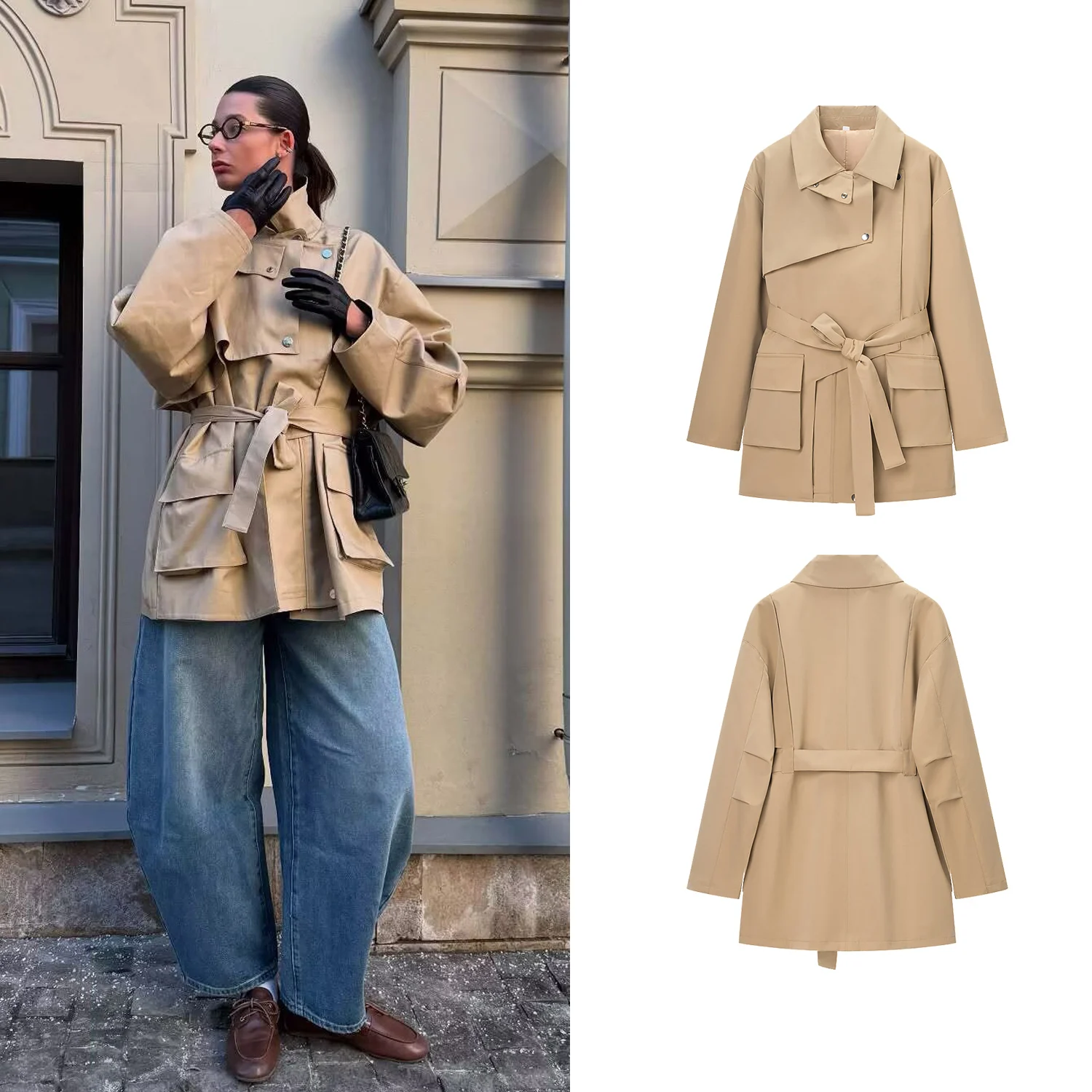 

Women Khaki With Belt Mid-long Trench Coat Female Elegant Long Sleeve Single Breasted Coat Autumn Lady Casual Windbreaker