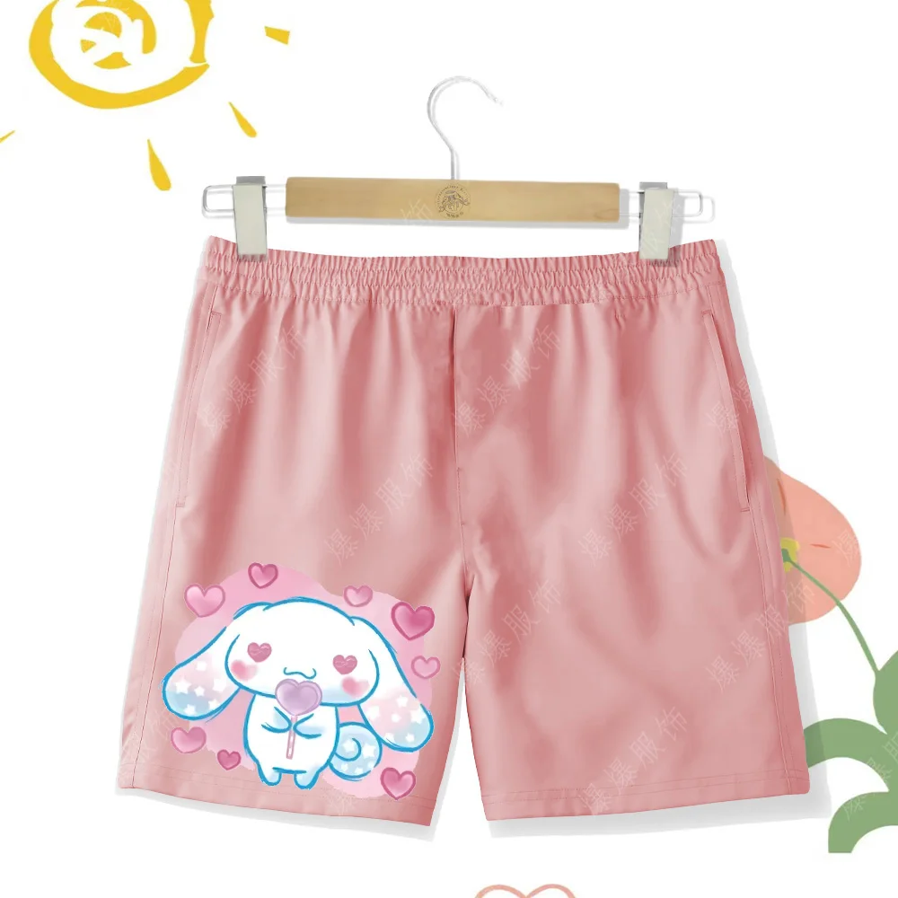 Kawaii Kids Sanrio 2-14 Kids Cute Girls Shorts 2d cartoon Cinnamon Dog Print Harajuku casual all-match beach shorts Summer kids