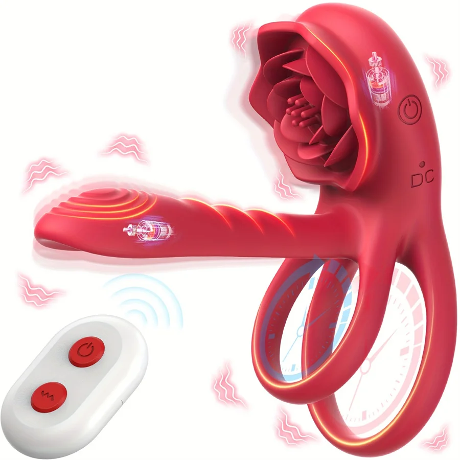 4 IN 1 Rose Penis Ring Vibrator Cock Ring Vibrator Delay Ejaculation Penis Sleeve G Spot Clitoral Stimulator Sex Toy For Couples