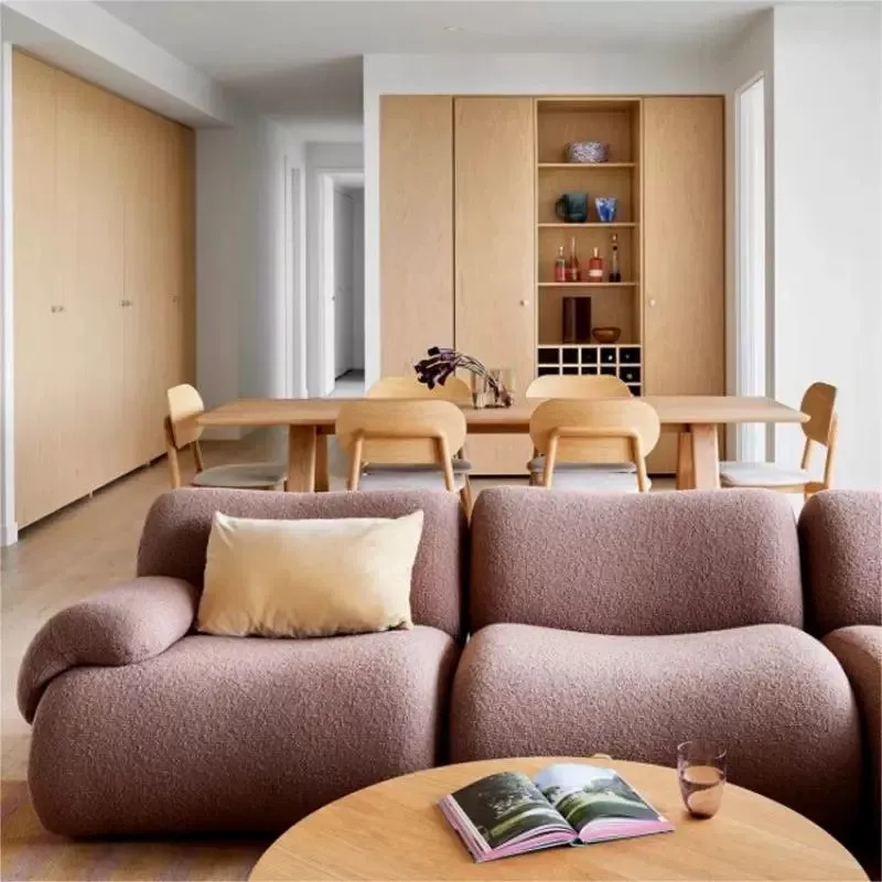 Creamwind Retro Style Sectional Sofa Set Cream Fabric Rectangle Shape for Apartment Living Room Vacuum Sponge Couch Combination