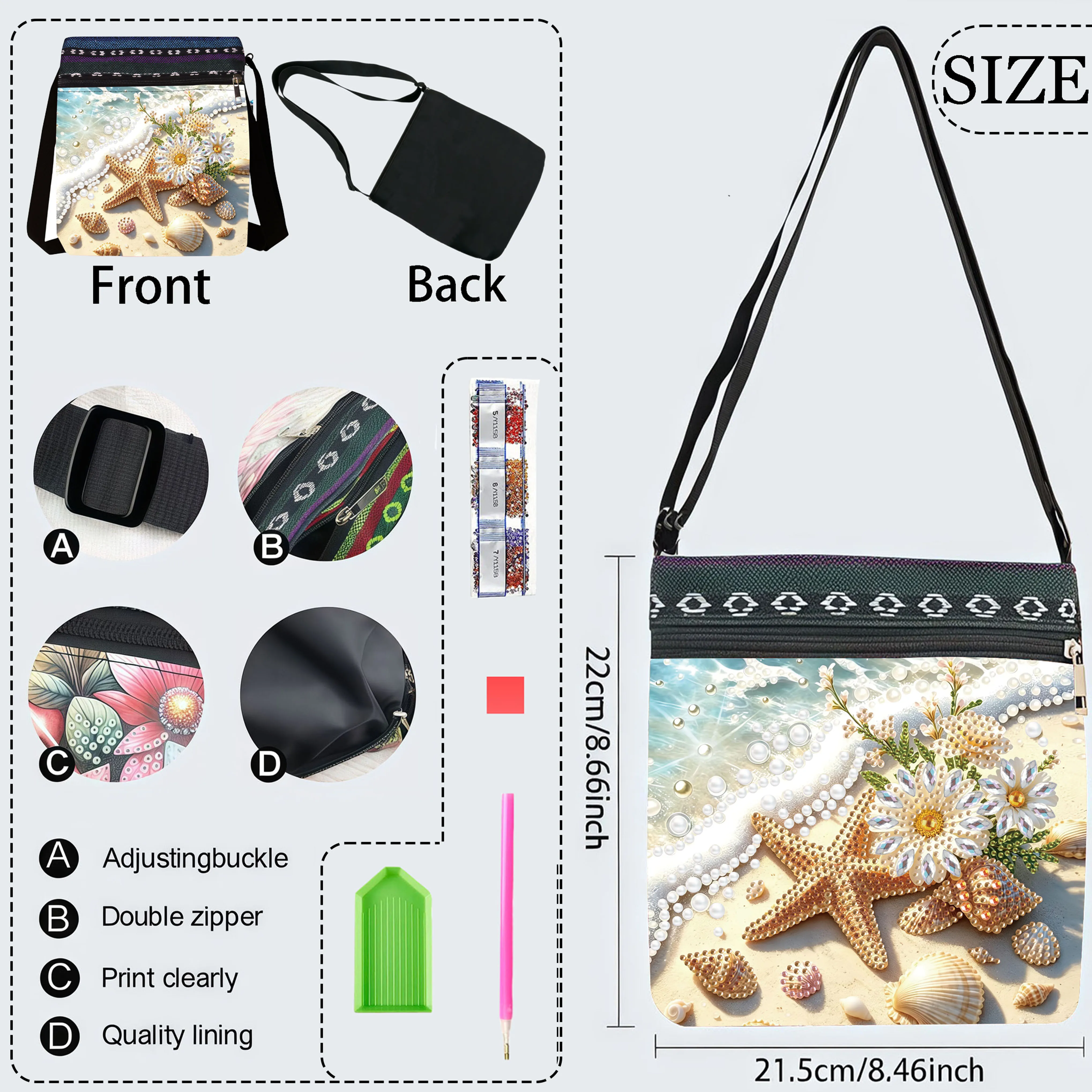 1 Piece Diamond Painting kit Messenger bag starfish Pattern canvas Material large-capacity Shopping storage items, carnival gift