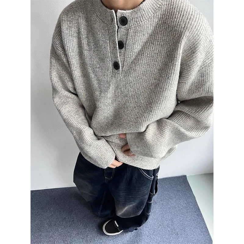 

Henry Collar Knitwear Men's Winter Warm Casual Base Layer irt American Sle Haome Men's Knitted Sweater Autumn Winter S...