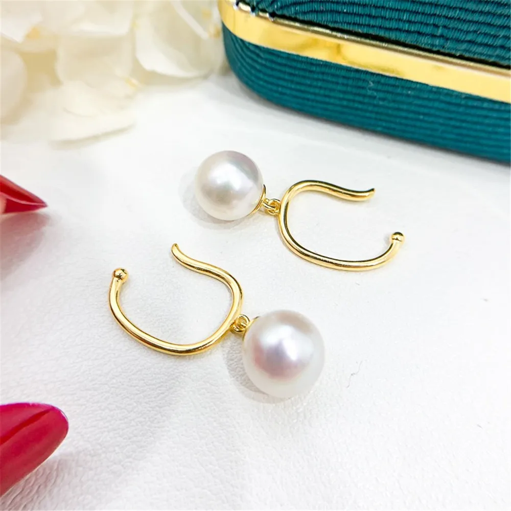 DIY Pearl Mini Accessories S925 Pure Silver Earbone Clip with Empty Support Gold Silver Earstuds Fit 7-11mm Round E218