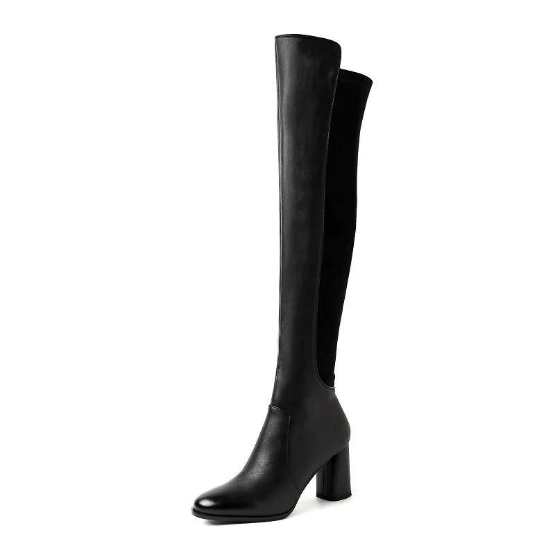 Hohe Stiefel, Overknee-Damenschuhe mit Absatz, 7,5 cm, Stretch-Stiefel, elegante Winterstiefel, seitlicher Reißverschluss, Frühling und Herbst, hohe Stiefel, Größe 42