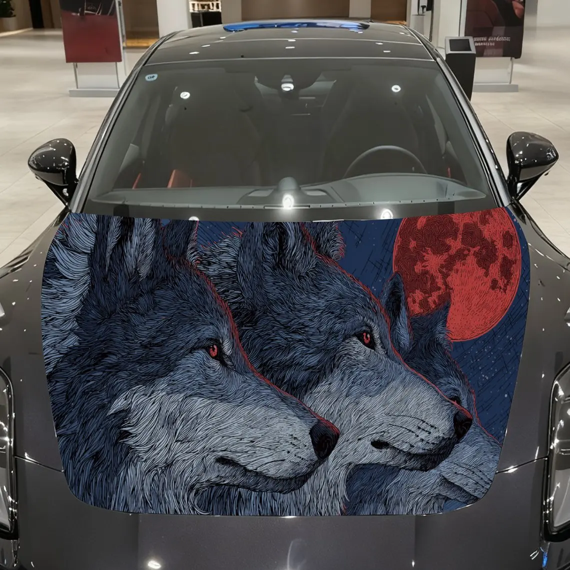 

Red Moon Trio Wolf Car Hood Wrap, Car Hood Decal, Car Exterior Accessory, Waterproof and Self-adhesive Auto Cover Sticker, Cool