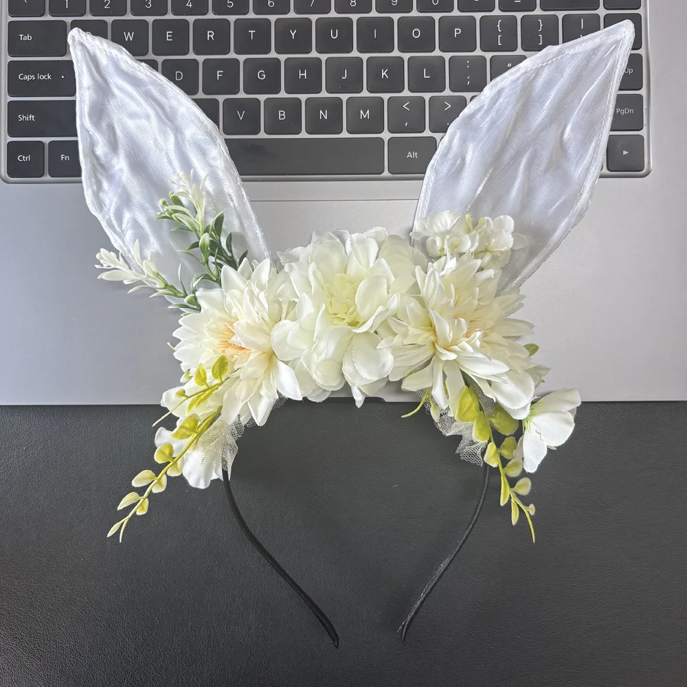 Cute Easter Bunny Headwear Cosplay Artificial Flower Plant Rabbit Ears Headpiece Carnival Halloween Party Costume Props Gifts