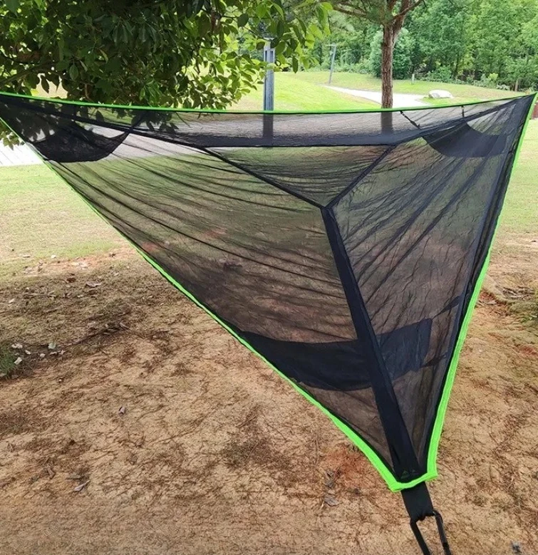 Foldable Portable Mesh Triangle Suspended Hammock Multi Person Aerial Tree Tent Outdoor Wild Camping Leisure Hanging Net Bed