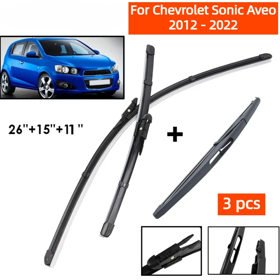 Front & Rear Wiper Blades Set For Chevrolet Sonic Aveo 2012 - 2022 Windshield Windscreen Rain Brushes 26