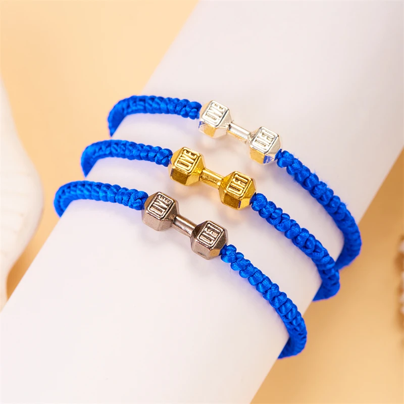 Fitness Dumbbell Energy Charm Bracelet For Men Handmade Braided Rope Barbell Bracelets Bangles Gym Fitness Friendship Jewelry