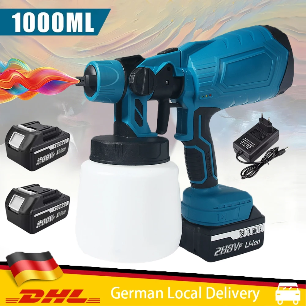 Makita – pistolet de pulvérisation électrique sans fil 1000W, pulvérisateur de peinture HVLP haute puissance, revêtement en acier automatique, aérographe pour batterie 18V