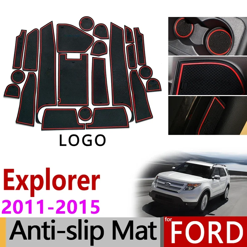 Anti-Slip Gate Slot Mat Rubber Coaster for Ford Explorer 2011 2012 2013 2014 2015 MK5 U502 pre-Facelift Accessories Car Stickers