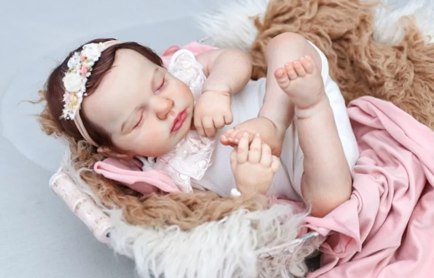 48CM Loulou Cloth Body/Full Vinyl Body Already Finished Paint Lifelike Sleeping Reborn Doll With Visible Veins Hand Rooted Hair