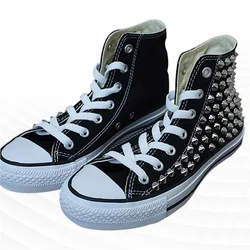 Creative black high top lace-up street dance punk canvas shoes custom large size comfortable sneakers for men and women 35-46